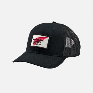 Red Wing Embroidered Logo Mesh Ball Cap in Black | VAFE-65192