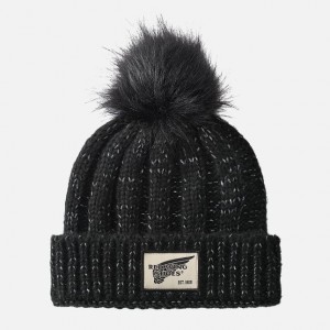 Red Wing Knit Pom Beanie Hat in Black | JMVB-03764